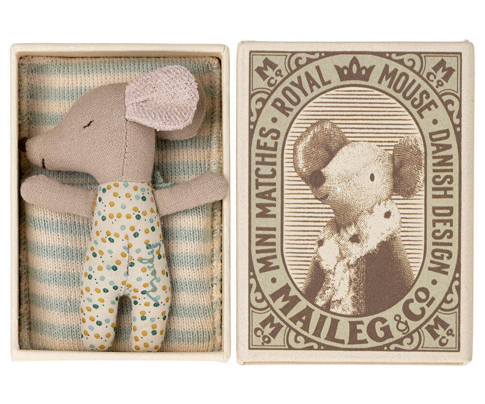 Maileg baby muis slaap/wakker in doosje - blauw