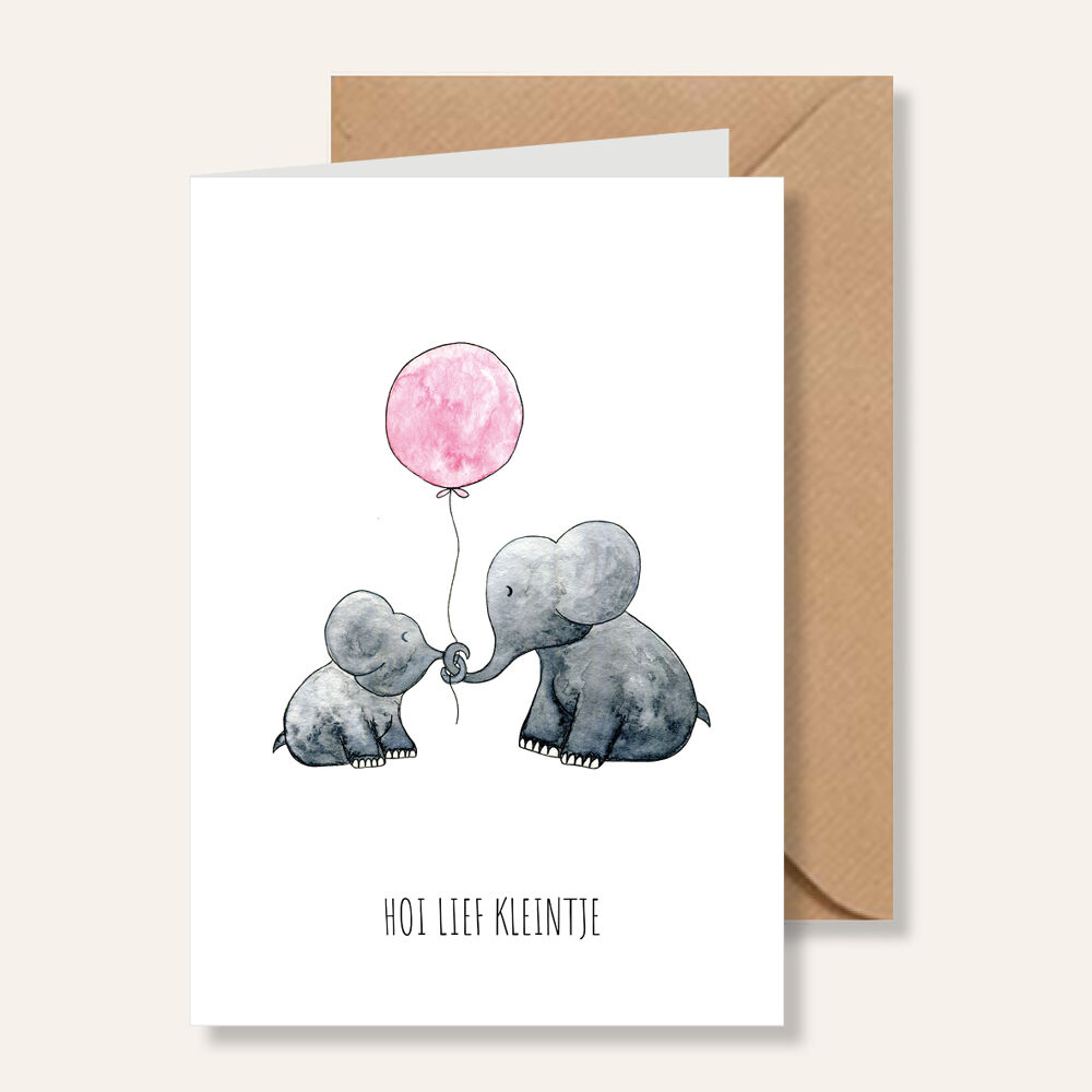 Kaart hoi lief kleintje olifantjes roze