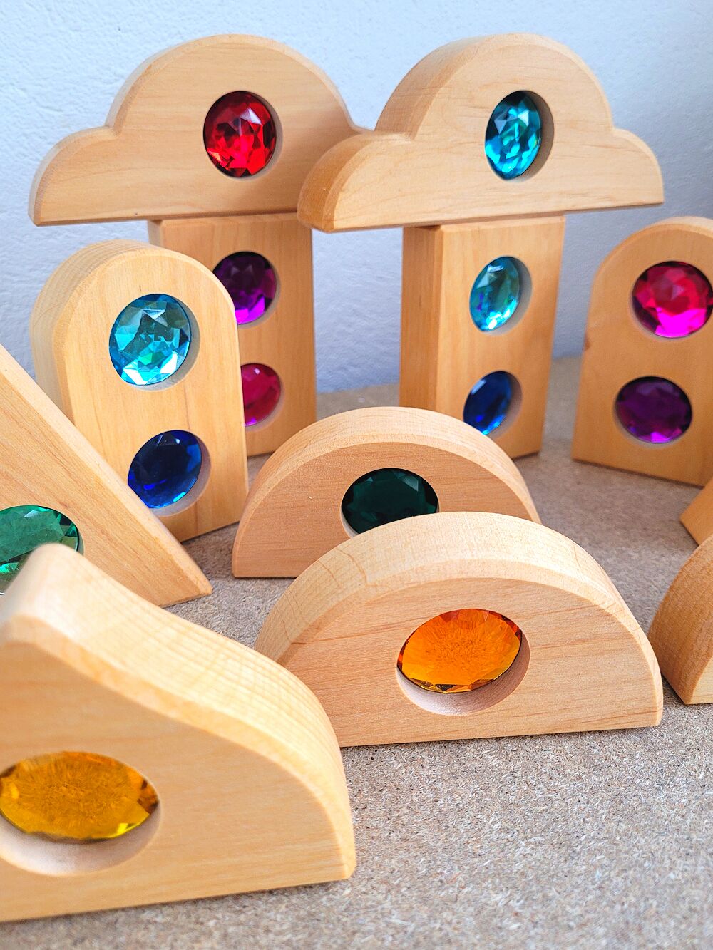 Bauspiel bouwblokken met glitterstenen (12 stuks)
