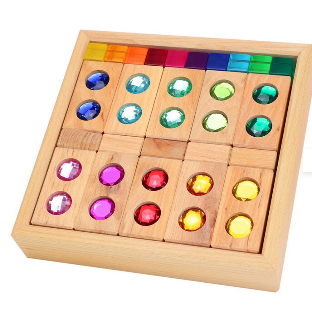Bauspiel Blokkenset met Glitterstenen, Vensterblokken en Lucent Cubes (45 delig)