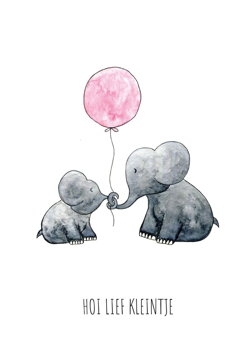 Kaart hoi lief kleintje olifantjes roze