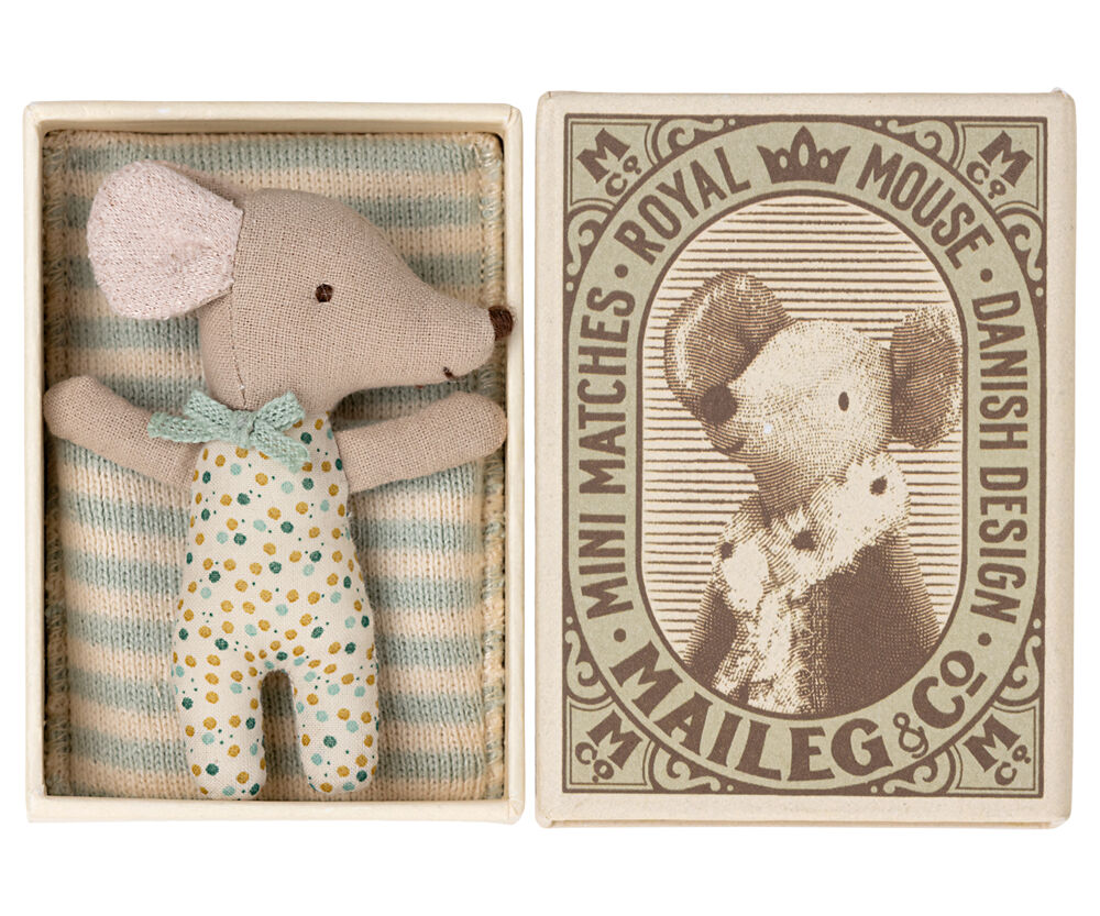 Maileg baby muis slaap/wakker in doosje - blauw